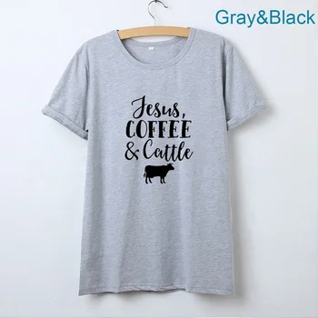 Ježiš Kávy Dobytka T Shirt Ženy Lete Vytlačené Krátky Rukáv Bavlna Tee Tričko Femme O-krku Voľné Čierna Biela T-shirt Ženy Top