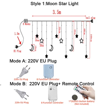 3,5 M 220V LED Moon Star Lampa Vianočné Romantický Garland String Svetlá Víla Opony Svetlo pre Dovolenku Svadobné Party Dekorácie