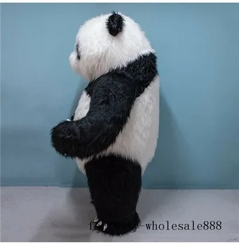 Nafukovacie Plyšové Chlpaté Kožušiny Kostým Čínska Panda Bear Cosplay Kostým Maskota Plyšové Fursuit Dospelých Šaty Vybavy Party Šaty