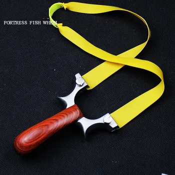 Professional Hunting Slingshot Stainless Steel Wood Handle Catapult Outdoor Shooting Sling Shot with Flat Rubber Band 2019 New
