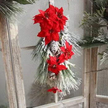 Vianočný veniec ozdoby, dekorácie, červená farba falošné umelý kvet simulácia snehu kvet na Vianoce denné potreby