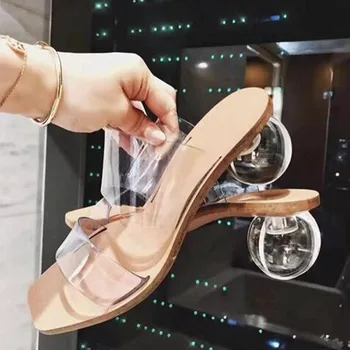 2021 Crystal Ball Nízkom Podpätku PVC transparentné, Jasné, papuče Ženy Típat prst Letné Sandále Módne Nový Dizajn papuče vonkajšie