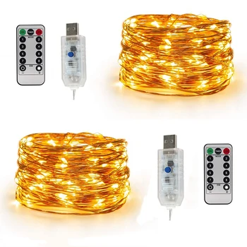 5M10M LEDRemote Ovládanie USB Medený Drôt Svetlo String Vianoce Svadobné Dekorácie Led Medený Drôt Garland Opony Star Lampa