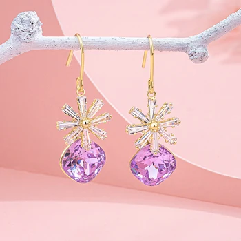 Módne fialové prívesok kvetinový náušnice 2020 trend temperament elegantné náušnice Šperky Earrring nádherné Módne Stud Náušnice