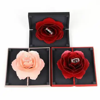 3D Pop-Up Rose Krúžok Box Svadobné Šperky, Zásnubné Skladovanie Držiteľa Prípade Bump