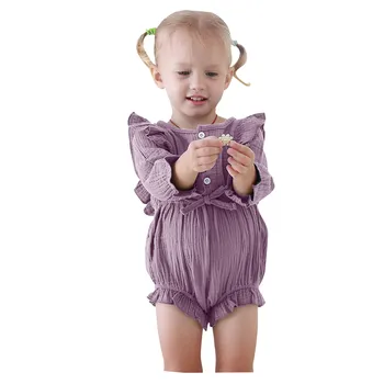 #50 Novorodenca Dieťa Dievča Módne Zimné Dlhý Rukáv Pevné Farba Bowtie Prehrabať Romper Kombinézu+hlavový most Nastaviť Deti Oblečenie