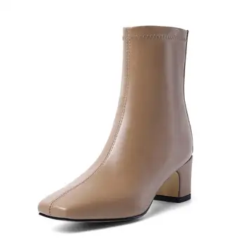 Lenkisen 2019 pravej kože lady vysoké podpätky štvorcové prst jednoduchý štýl solid model udržať v teple módne gentlewomen členková obuv L53