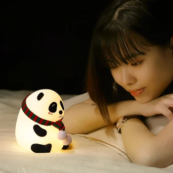 Panda Svetlo USB Nabíjateľné LED Nočné Svetlo Dotykový Snímač Farebné Kreslené Silikónové Lampa Spálňa Nočná Lampa pre Deti Deti