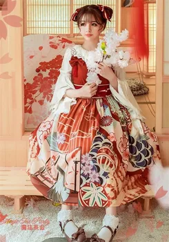 Sladká princezná lolita palác šaty vintage falbala vysoký pás tlač viktoriánskej šaty kawaii dievča gothic lolita jsk loli