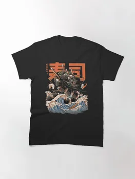 Čierna Sushi Dragon Populárne T-Shirt Crewneck Bavlna Tees Zábavné Tees Bavlna Topy Bežné Krátke Rukáv Top