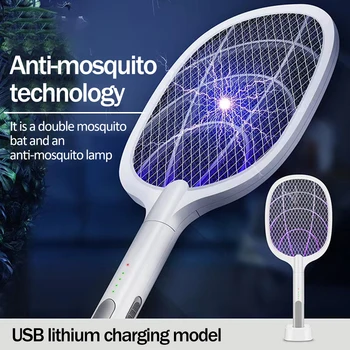 Nový 2-V-1, USB Nabíjanie Komár Plácačka Multifunkčný Elektrický Šok Lampa Elektrickým Prúdom Ručné Komár Zabíjanie Lampa