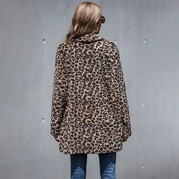 Dámske Jesenné Bundy 2020 Nadrozmerné Umelú Kožušinu Leopard Tlač Kabát Oblečenie Ženskej Módy Teplé Bundy pre Ženy vrchné oblečenie