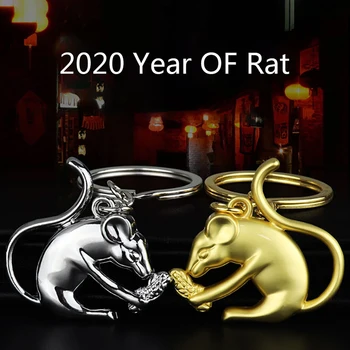 Retro Medi Feng Shui Myši Tlačidlo Krúžky Visí Šperky Mosadz Potkan Čínsky Nový Rok Šťastie Darčeky Kovové Auto Keychains Móda