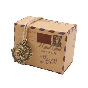 Kreatívne Kraft Papier Darček Cukríky Boxy Baby Sprcha Dekorácie, Svadobné Zdvorilosti a Dary Box Kompas pre Hostí Strana Dodávky