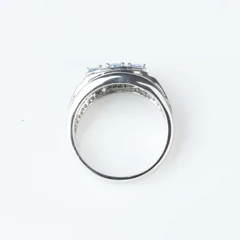 925 Sterling Silver Prst Prsteň pre Mužov s 3-kamenné Sky blue Cubic Zirconia CZ Kryštálmi Šperky R519