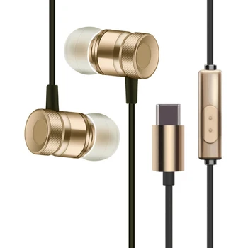 Typ-C Hifi in-ear slúchadlá drôtové športové kovové Slúchadlá s mikrofónom Typu C Surround sound headset pre typ c telefóny