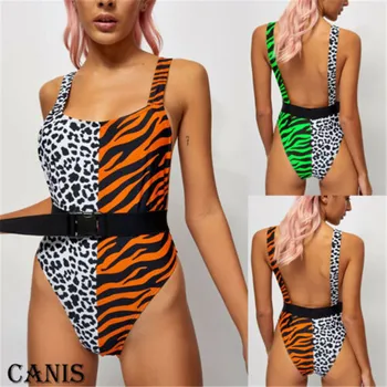 2019 Dámske Letné Sexy Leopard Plavky jednodielne Obväz Bikini Push-up Polstrovaná Kúpanie Plavky