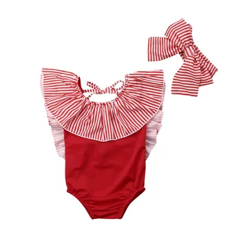 Roztomilý novorodenca batoľa dievča plavky integrované celé plavky prekladané rozstrapatené backless dieťa dievča, plavky, plážové oblečenie + luk hlavový most