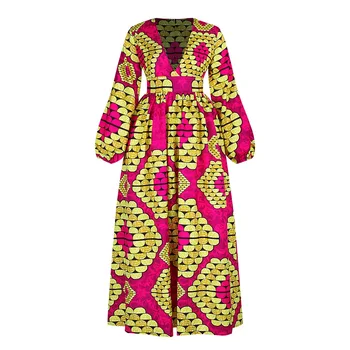 Nové 2020 Dashiki Afriky Šaty Tradičné Jesenné Bazin Ankara Šaty S Dlhým Rukávom Plus Veľkosť Afriacn Tlač Oblečenie Pre Ženy