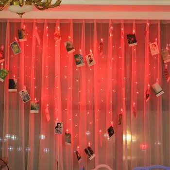2X1.5M 128 LED Karty Foto Klip Víla cencúľ Opony String Svetlo Vianočné Girlandy Svadobné Party Valentines Dekorácie svetlá