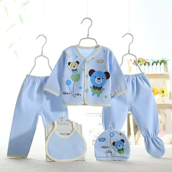 Bavlna Cartoon Novorodenca Šaty, Oblek pre Baby Chlapci/Dievčatá (5 ks/set) ružová modrá žltá