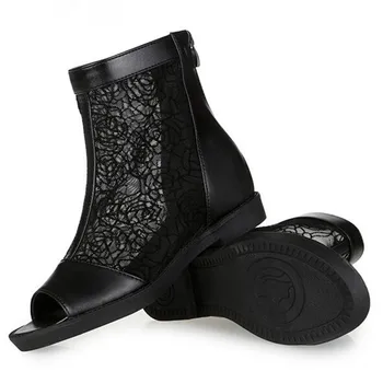 2020 Nové Letné Ženy Sandále Ryby Hlavu Čipky Oka Topánky Dámske Topánky Čierne Originálne Kožené Sandále Veľkosť Ploché Topánky Sandále