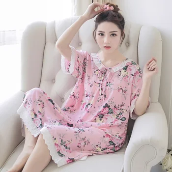 Nightgowns Ženy Lete Vytlačené Tenké Elegantné Kórejský Štýl, Trendy Voľný Čas Voľné Mäkké Dámske Pyžamá Sleepwear Priedušná Elegantné Nové