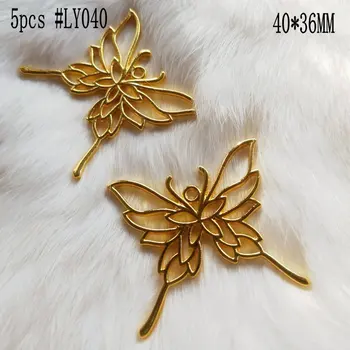 5 ks Zlatý Motýľ Dekor Kovový Rám Šperky Náplne Prívesok Doplnok DIY Charms Ručné UV Živicové Náušnice Rámčeky Plavidlá