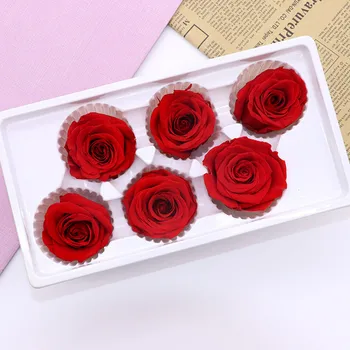 6Heads/Box 5-6typ Konzervované Ruže, Kvety, Kvet Nesmrteľný Rose 5cm Priemer Matky Deň Dar Večného Života Kvetu Materiál Darčekovej krabičke