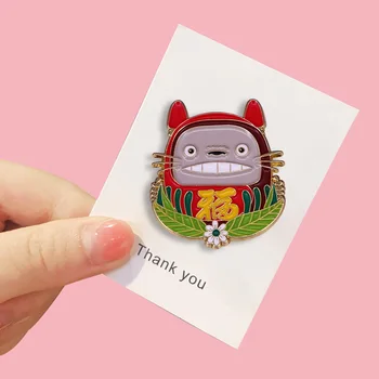 Sused Daruma Smalt Pin Čínsky veľa šťastia Brošňa Totoro Odznak štúdio Ghibli Šperky