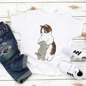 Streetwear Letné Baby Boy Jednoduchosť, Minimalizmus T Shirt všestranné a Lacné Módne T-shirt Cute Cat Lietať Grafické Tričko Футболки