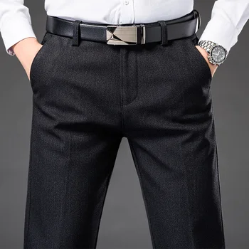 Pánske zimné nohavice plus velvet teplé vysokej kvality, pohodlné, rovný úsek Muž pracovné odevy business príležitostné voľné Oblek nohavice