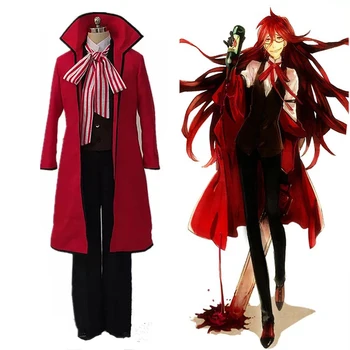 Anime Čiernom Butler Smrti Shinigami Grell Sutcliff Cosplay Červená Jednotné Oblečenie+Okuliare Carnaval Halloween Kostýmy pre Ženy Muži