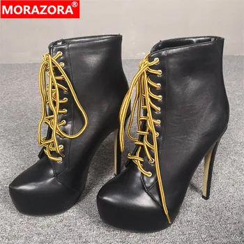 MORAZORA 2020 plus veľkosť 47 žien, členkové topánky sexy stiletto vysoké podpätky platformu topánky šnurovacie party šaty svadobné topánky žena