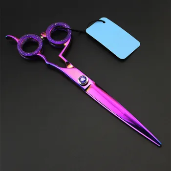 Prispôsobiť logo japonsko 440c 7 palcový fialová psa strihanie vlasov nožnice na rezanie holič makas psa cut kadernícke nožnice na plech nožnice
