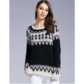 Patchwork príležitostné voľné turtleneck sveter jeseň zimné dámske oblečenie