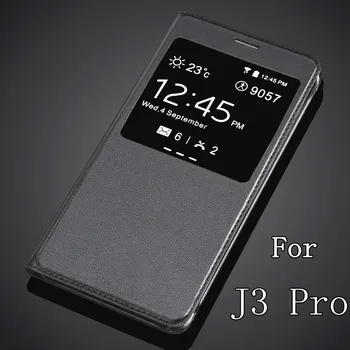 Pre Samsung J3 Pro Fashion Zobraziť Okno Prípade Flip PU Kožené Kryt puzdro Pre Samsung Galaxy J3 Pro 5.0 cm Kryt Protectoer