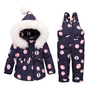Ruský Zimné Oblečenie Sady Pár Detí Hot Snowsuit Bundy Dieťa Nadol Bundy S Odsávače Kačica Kožou Nadol Doorout Vyhovuje